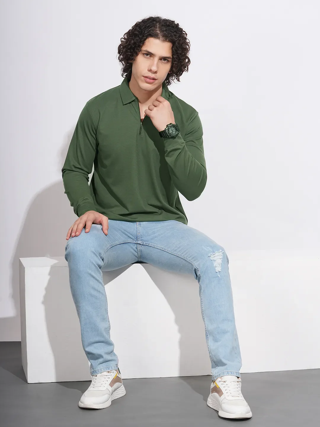 Blue Regular Fit Men's Long Sleeves Polo T-Shirt by Being Human Clothing - Image 4