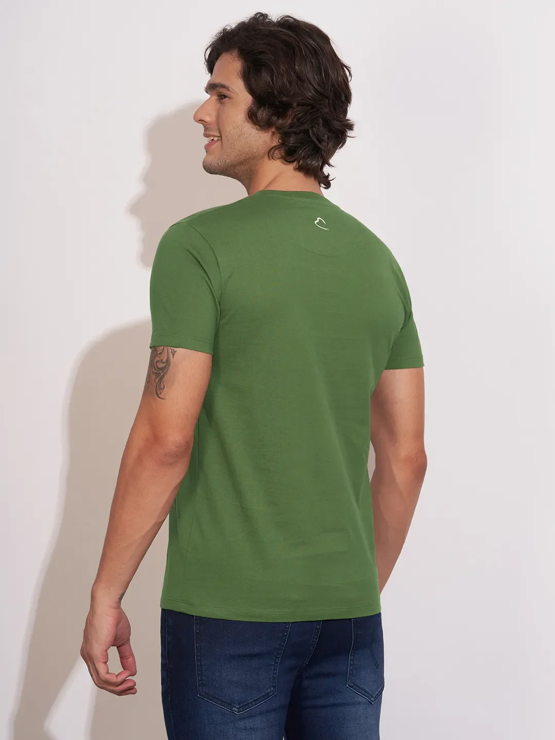 Green Regular Fit Round Neck Men's T-Shirt by Being Human Clothing - Image 3
