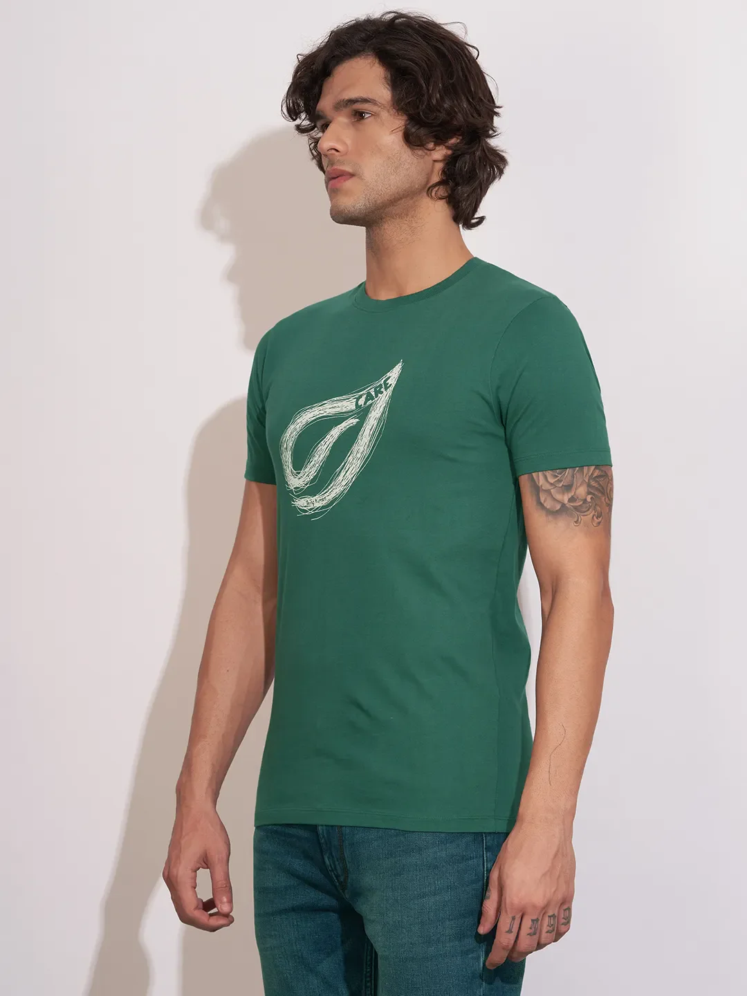 Green Moderno Fit Round Neck Men's T-Shirt by Being Human Clothing - Image 2