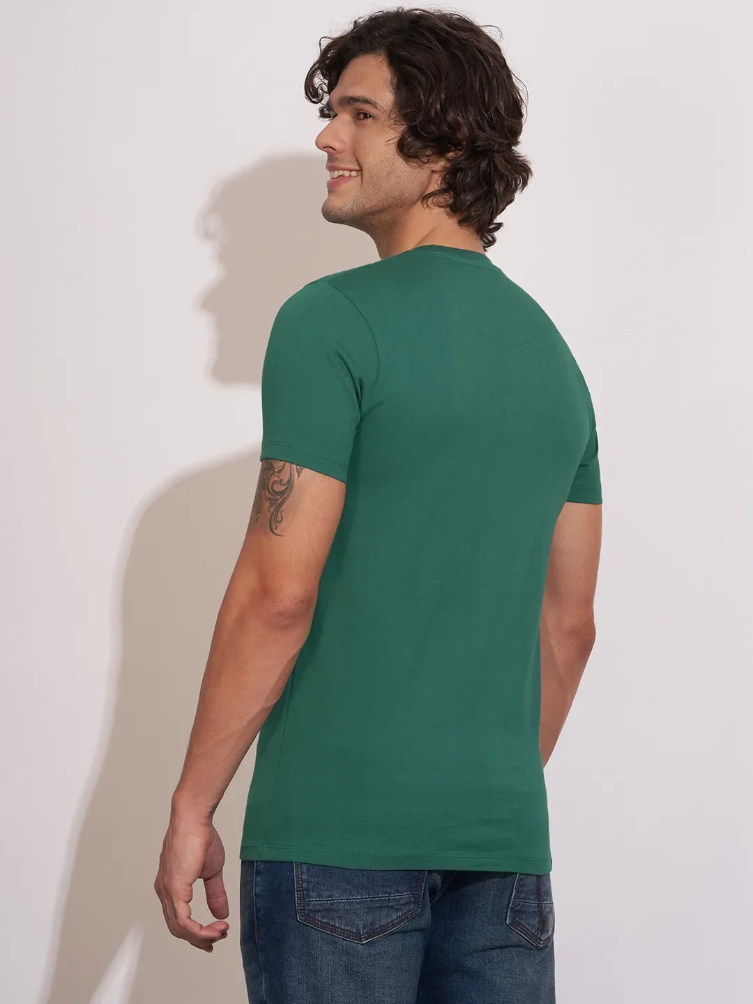 Green Moderno Fit Round Neck Men's T-Shirt by Being Human Clothing - Image 3