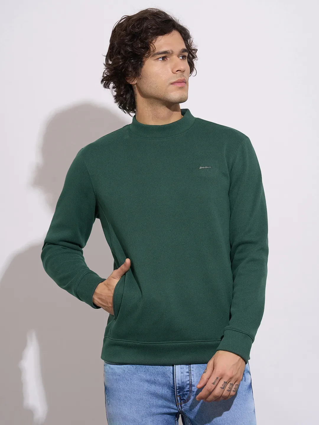 Green Regular Fit Round Neck Long Sleeves Men's Sweatshirt by Being Human Clothing