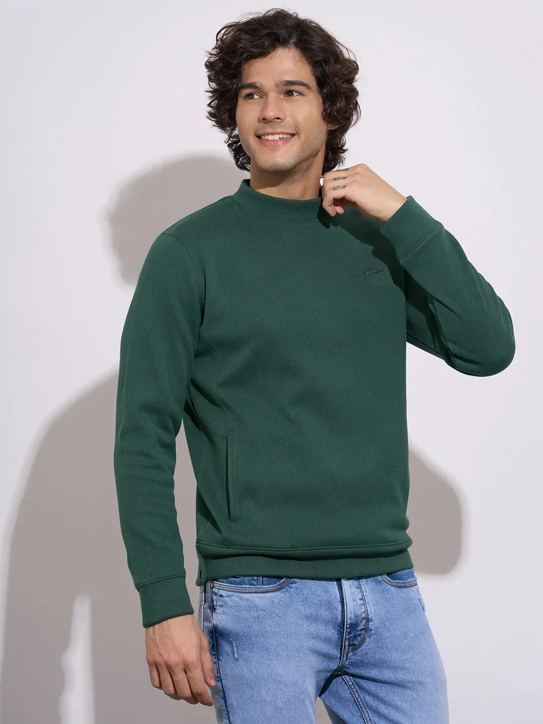 Green Regular Fit Round Neck Long Sleeves Men's Sweatshirt by Being Human Clothing - Image 2