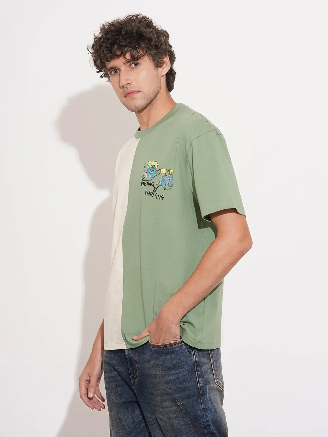 Green Easy Fit Round Neck Men's T-Shirt by Being Human Clothing - Image 2