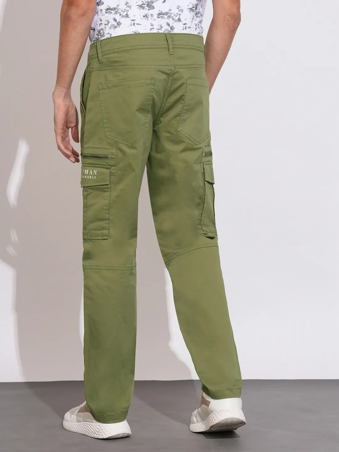 Green Regular Fit Cargos for Men By Being Human Clothing - Image 3
