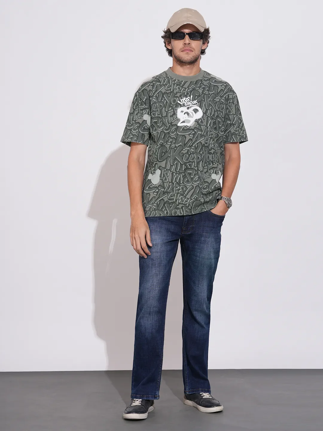 Grey Easy Fit Round Neck Men's T-Shirt by Being Human Clothing - Image 4