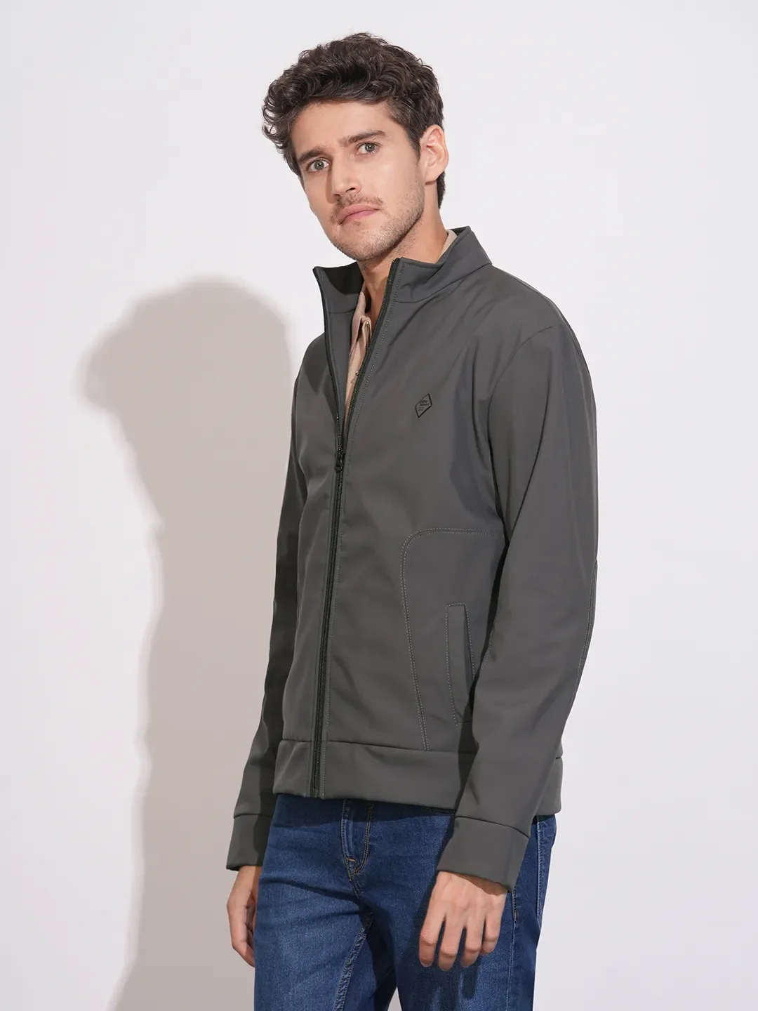 Grey Regular Fit Long Sleeves Polyester Men's Jacket by Being Human Clothing - Image 2