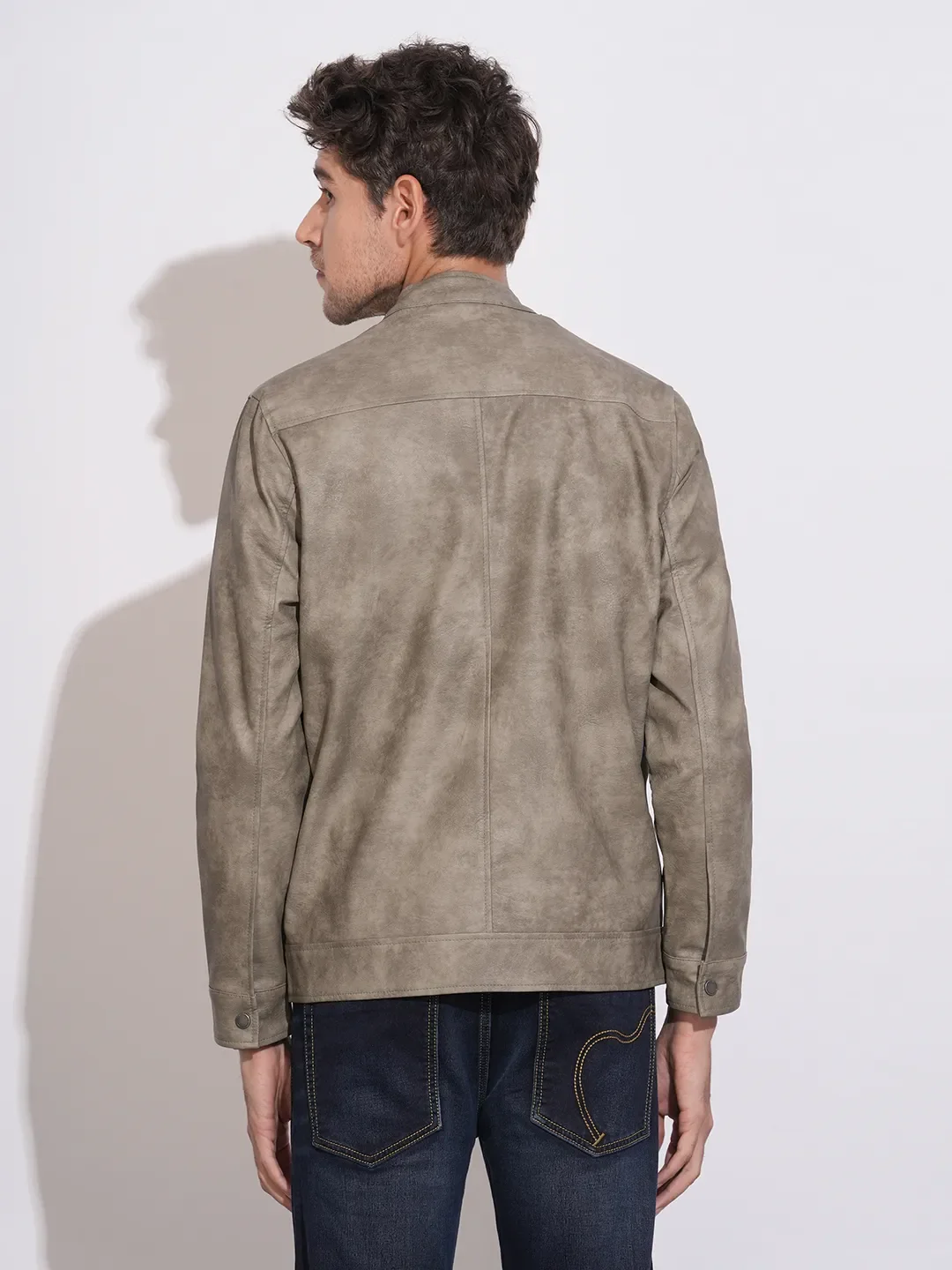 Grey Regular Fit Long Sleeves Polyester Men's Jacket by Being Human Clothing - Image 3