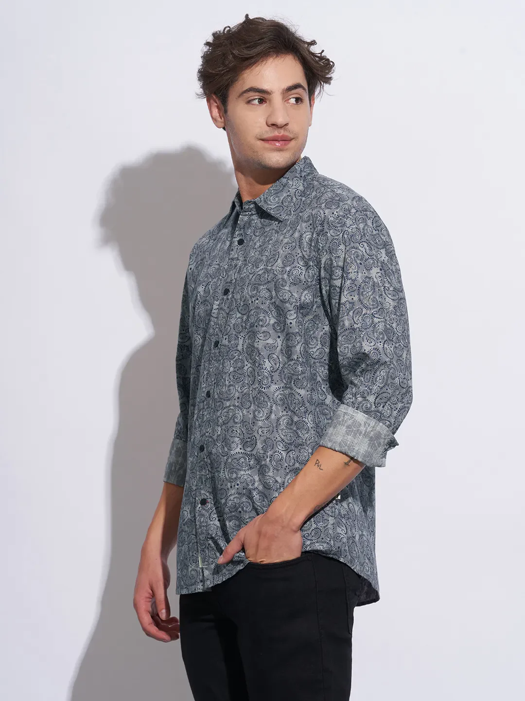 Grey Moderno Fit Regular Collar Long Sleeves Cotton Men's Shirt by Being Human Clothing - Image 2