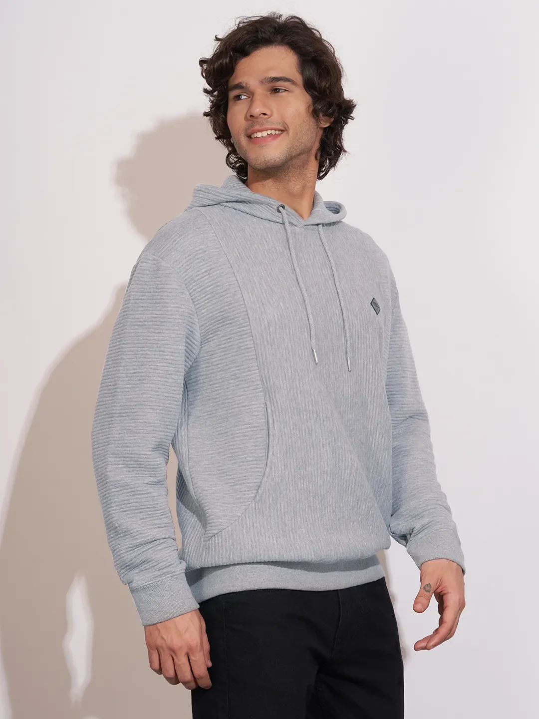 Grey Easy Fit  Long Sleeves Cotton Men's Hoodie by Being Human Clothing - Image 2