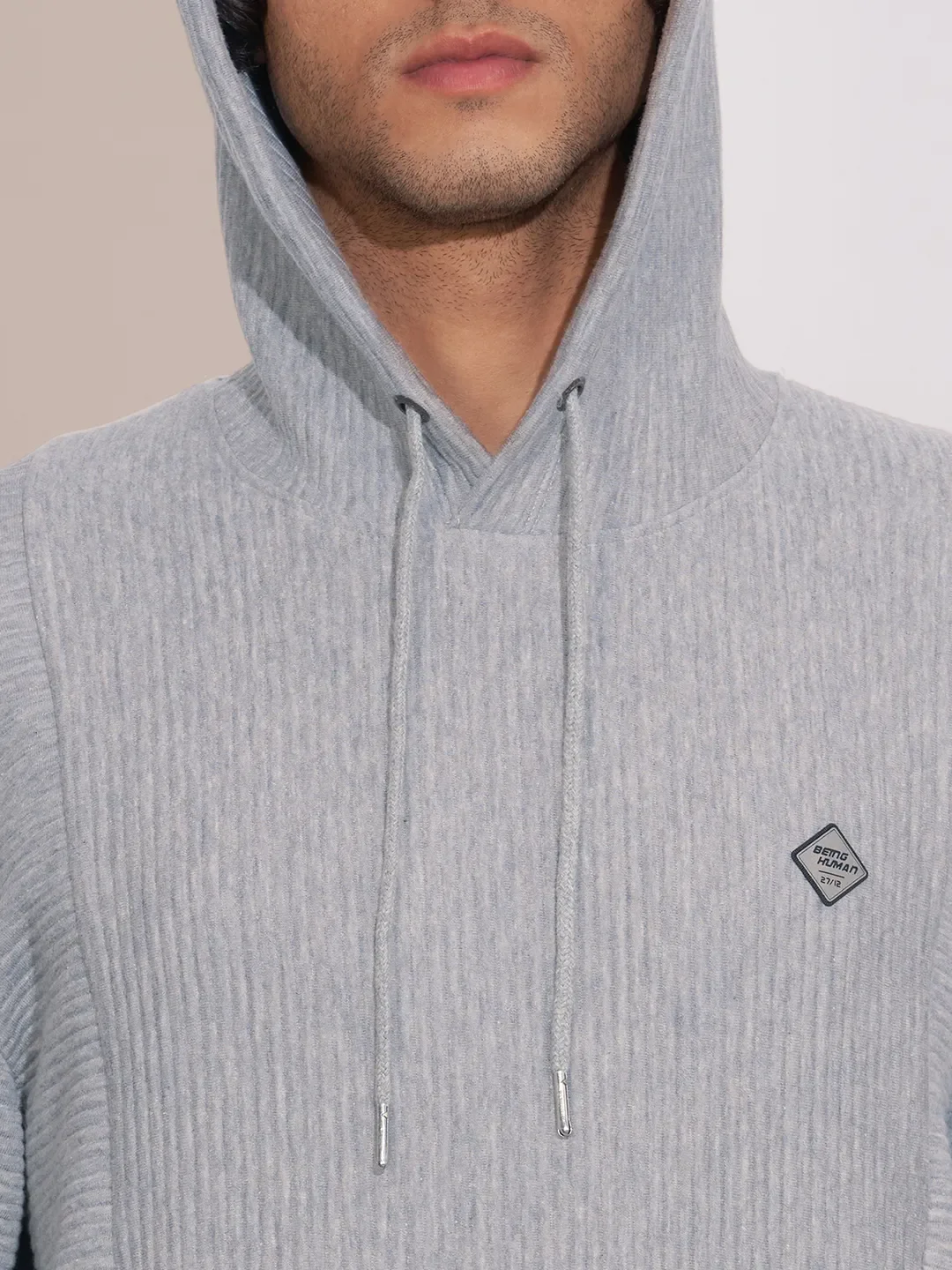 Grey Easy Fit  Long Sleeves Cotton Men's Hoodie by Being Human Clothing - Image 5