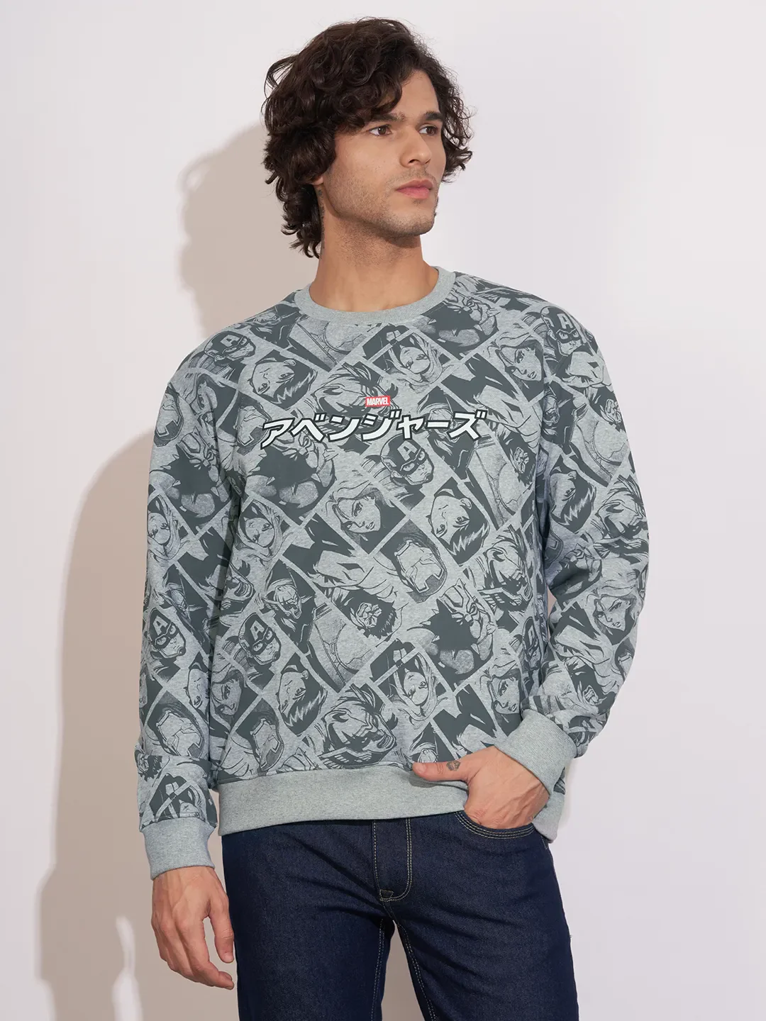 Marvel Grey Round Neck Men's Sweatshirt by Being Human Clothing