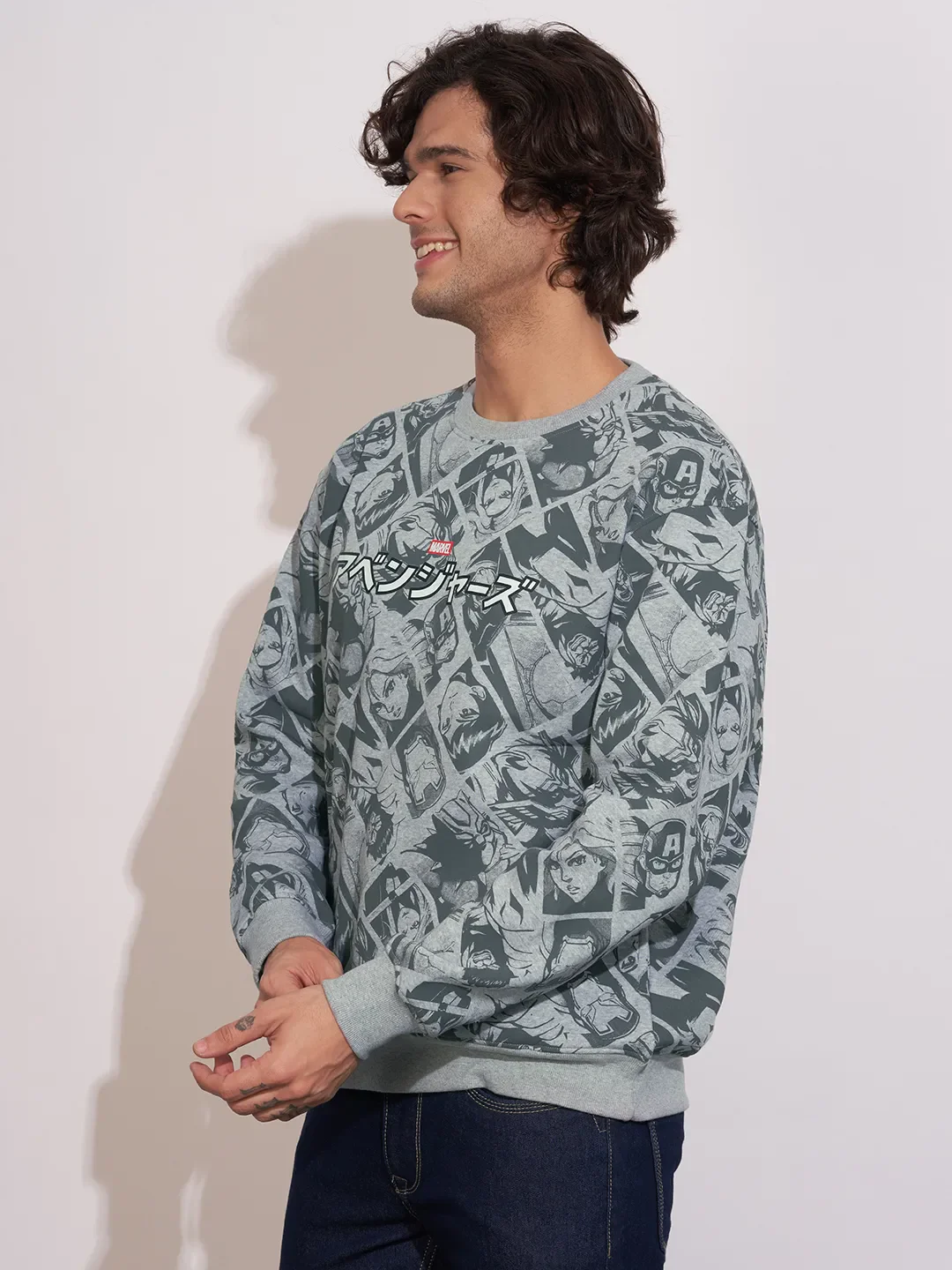 Marvel Grey Round Neck Men's Sweatshirt by Being Human Clothing - Image 2