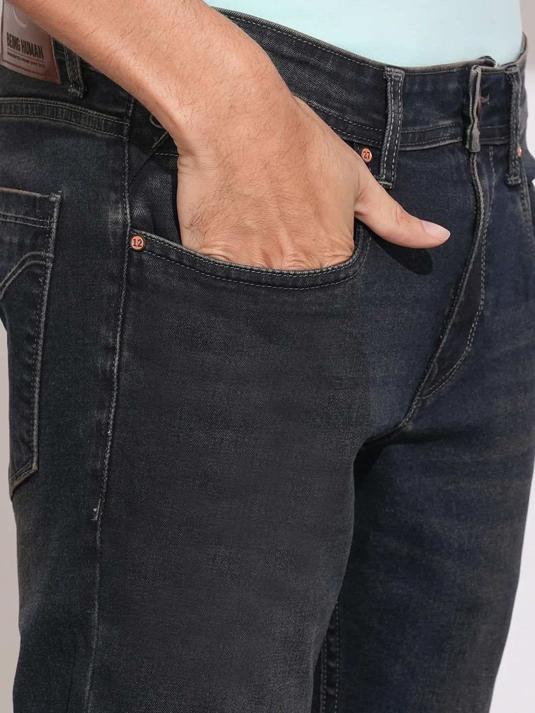 Grey Skinny Fit Denims For Men By Being Human Clothing - Image 5