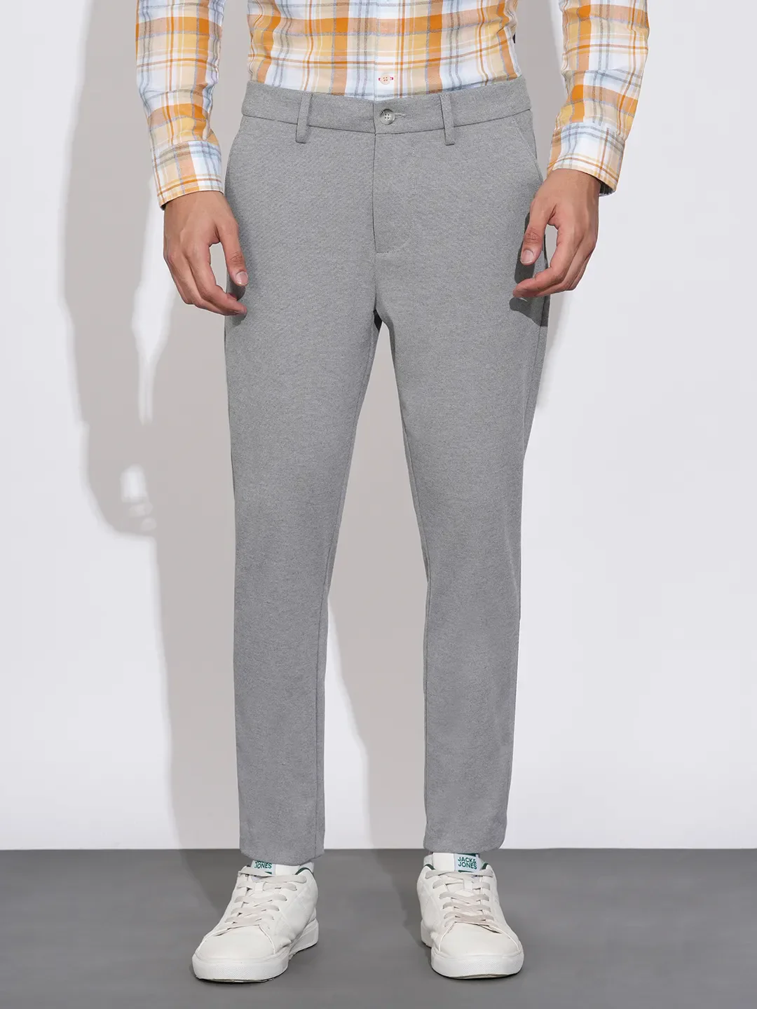 Grey Slim Fit Chinos For Men By Being Human Clothing