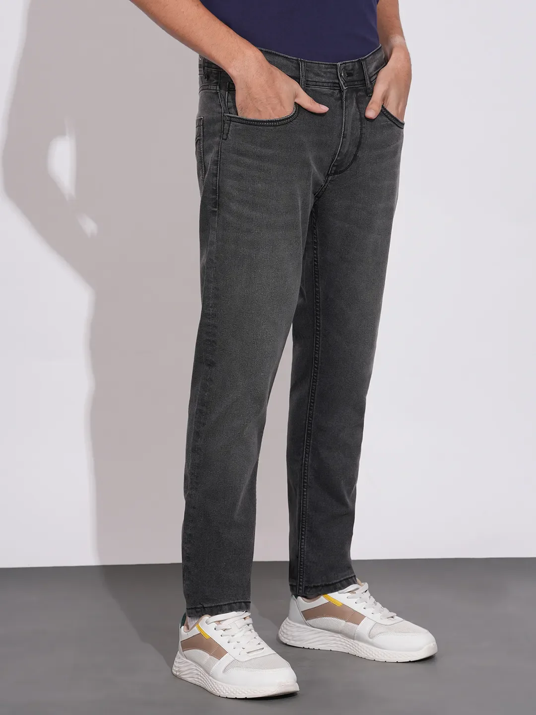 Grey Slim Fit Denims For Men By Being Human Clothing - Image 2