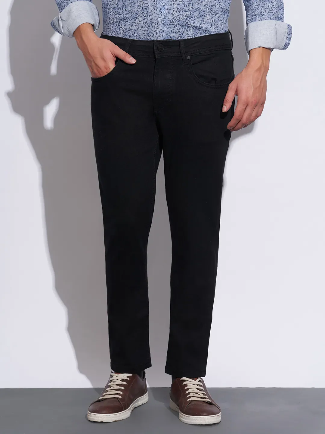 Black Slim Fit Cotton Blend Men's Denims by Being Human Clothing