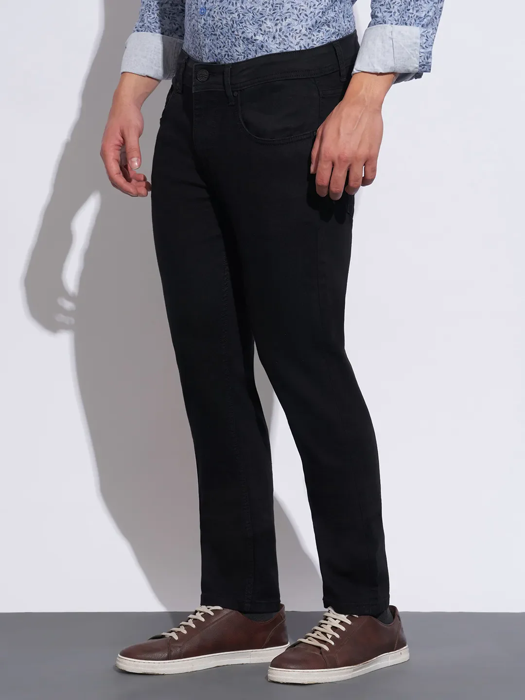 Black Slim Fit Cotton Blend Men's Denims by Being Human Clothing - Image 2