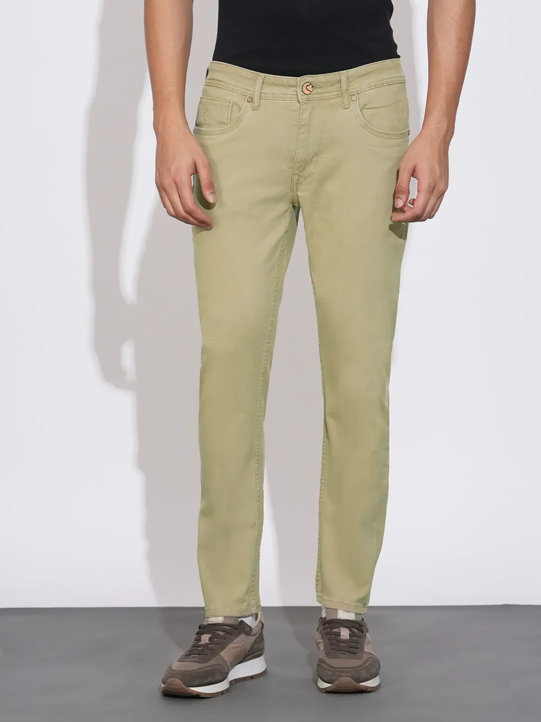 Khaki Cropped Fit Denims For Men By Being Human Clothing