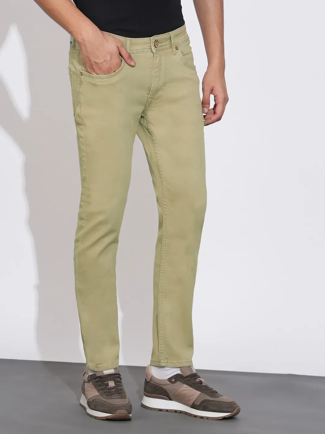 Khaki Cropped Fit Denims For Men By Being Human Clothing - Image 2