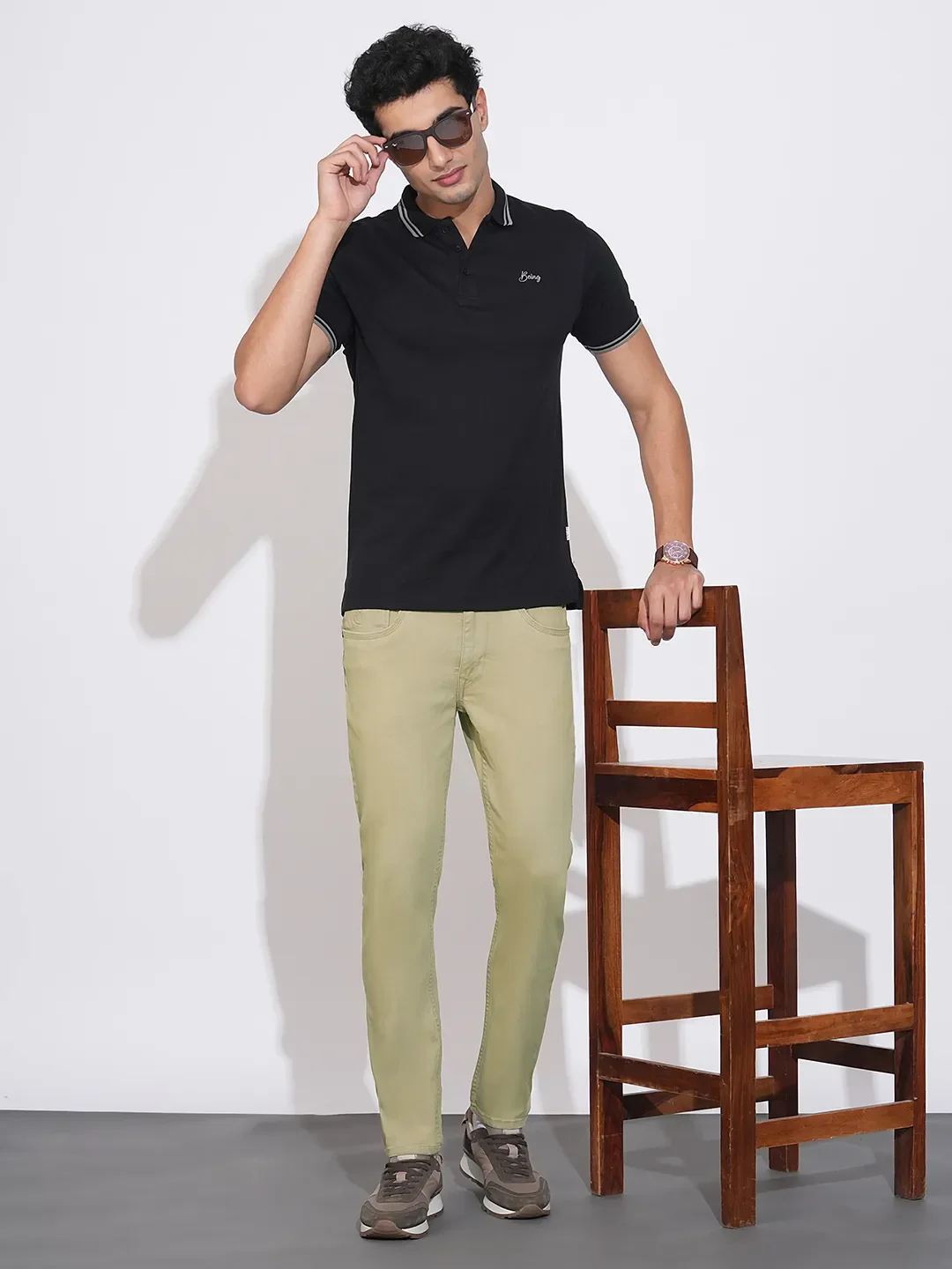 Khaki Cropped Fit Denims For Men By Being Human Clothing - Image 4