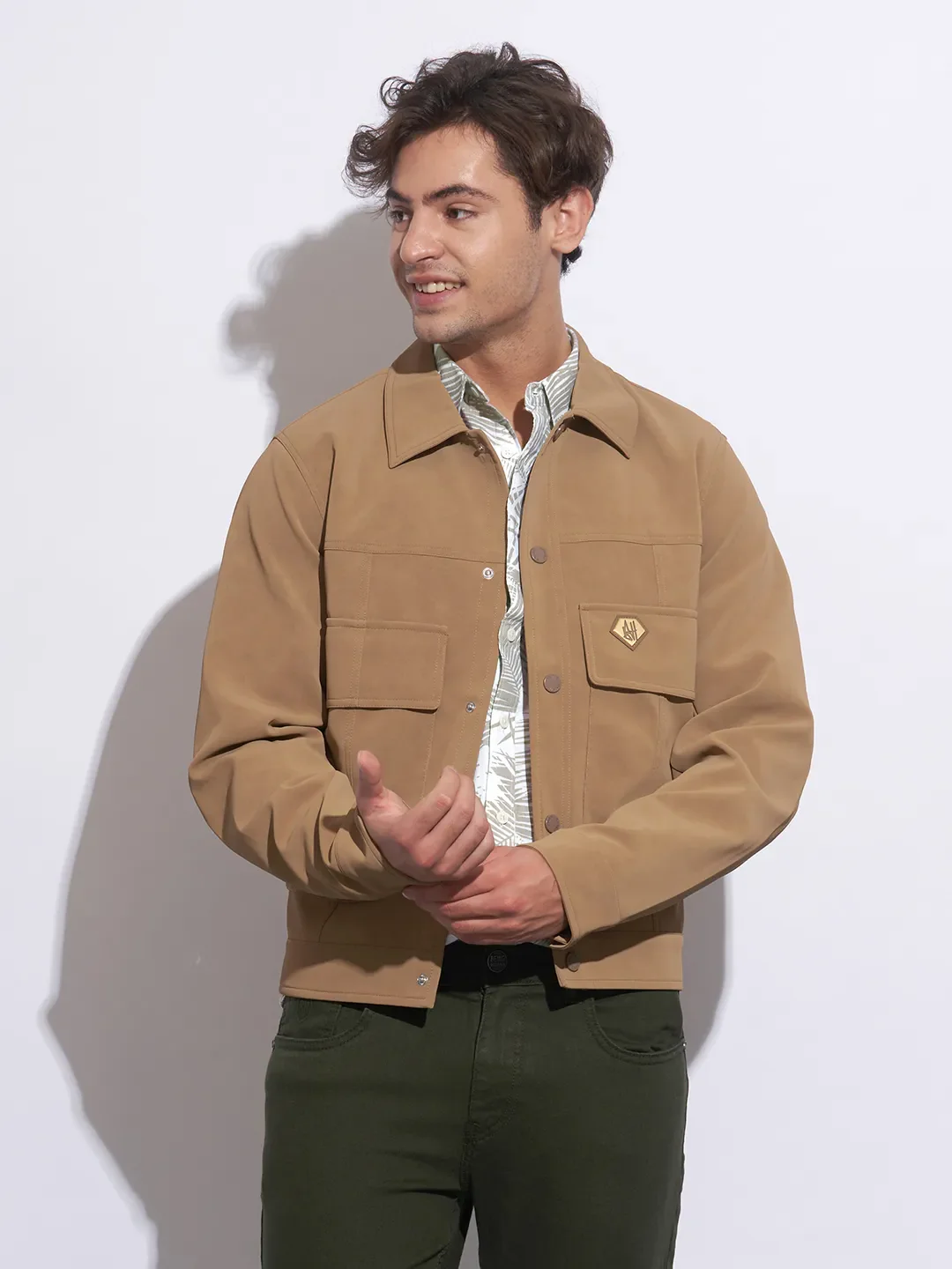 Khaki Moderno Fit Regular Collar Long Sleeves Cotton Men's Shirt by Being Human Clothing - Image 6