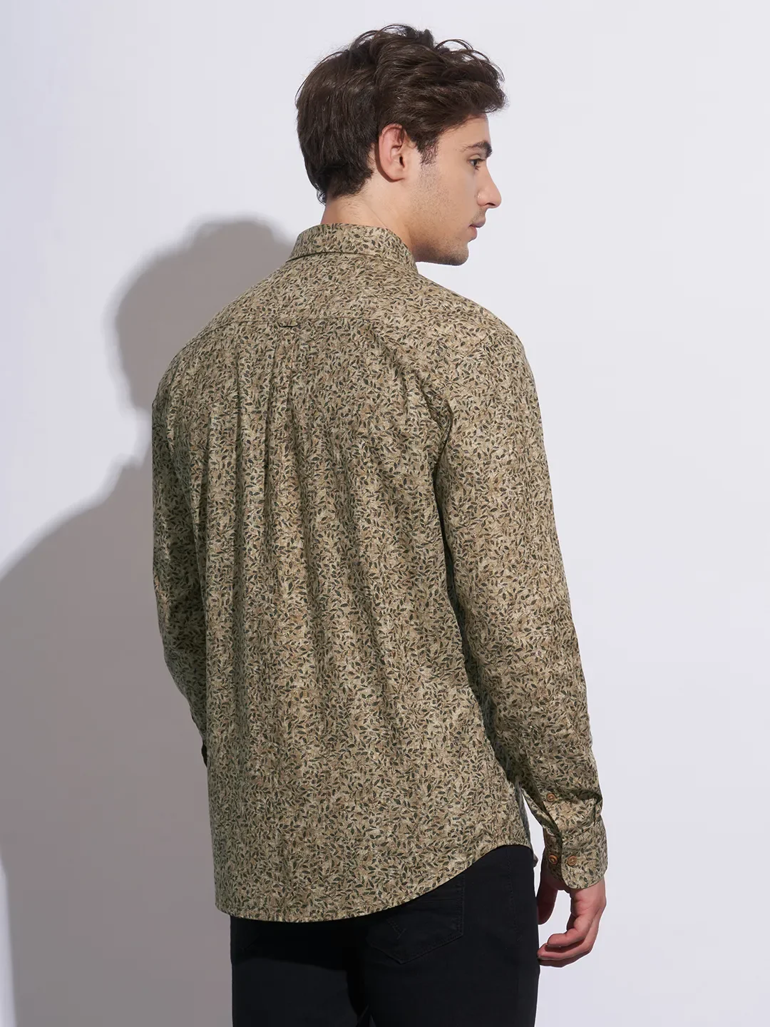 Khaki Moderno Fit Regular Collar Long Sleeves Cotton Men's Shirt by Being Human Clothing - Image 3