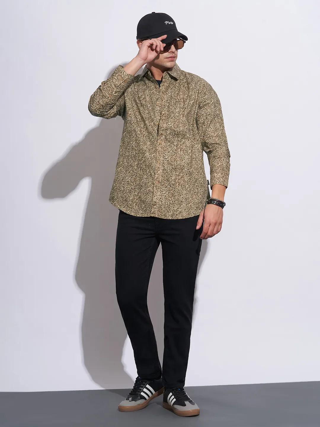 Khaki Moderno Fit Regular Collar Long Sleeves Cotton Men's Shirt by Being Human Clothing - Image 4