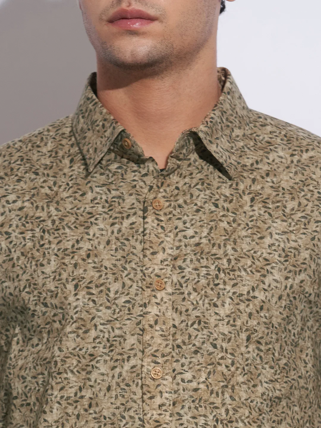 Khaki Moderno Fit Regular Collar Long Sleeves Cotton Men's Shirt by Being Human Clothing - Image 5