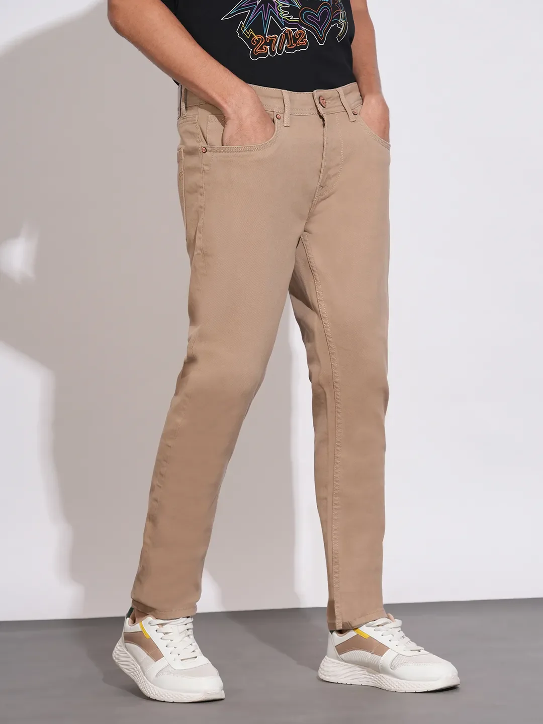 Khaki Slim Fit Denims For Men By Being Human Clothing - Image 2