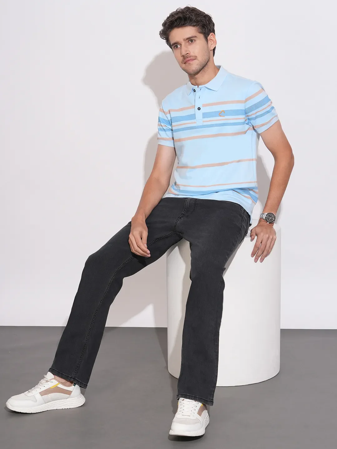 Light Blue Regular Fit Men's Polo T-Shirt by Being Human Clothing - Image 4