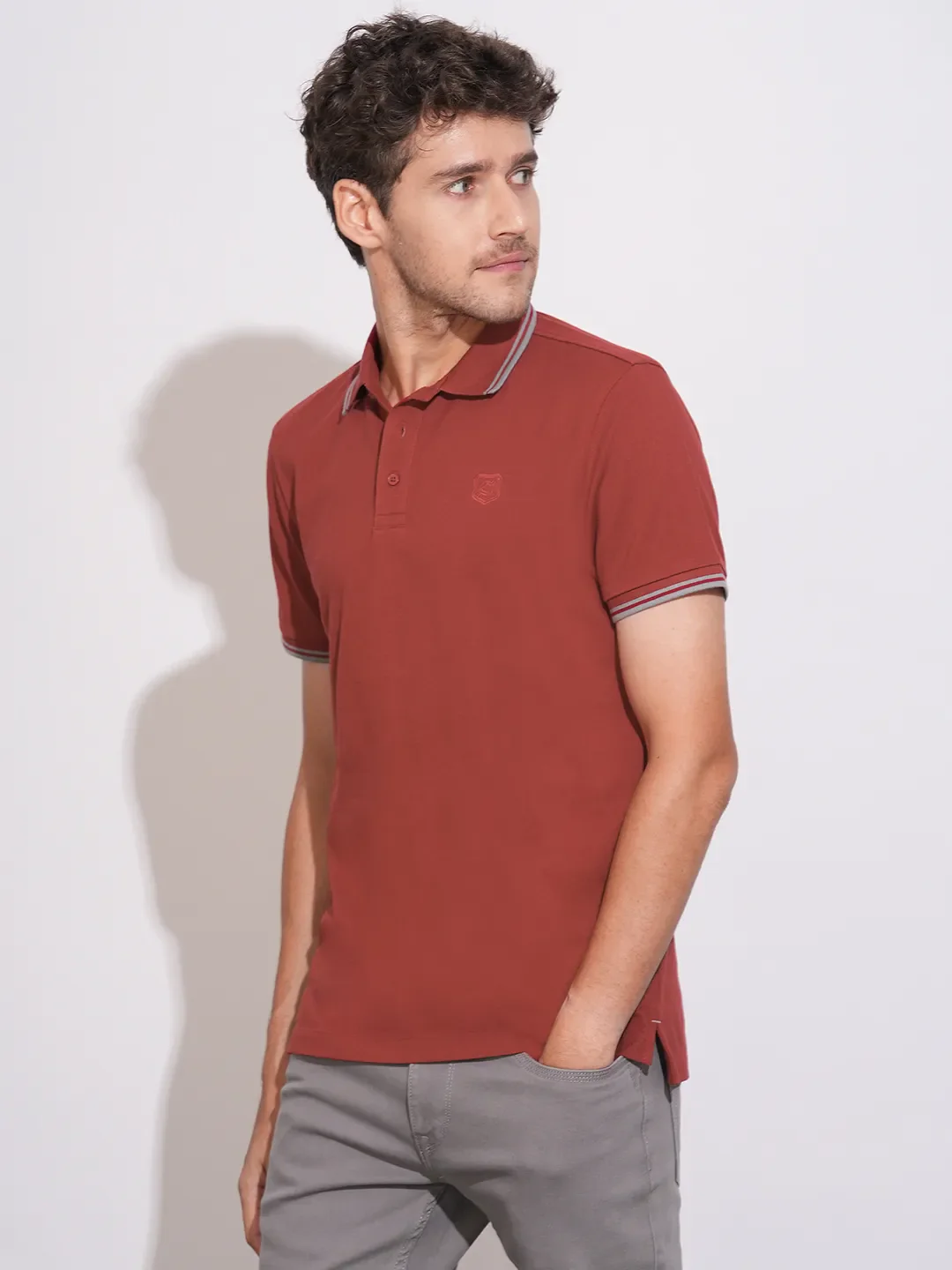 Maroon Regular Fit Men's Polo T-Shirt by Being Human Clothing - Image 2