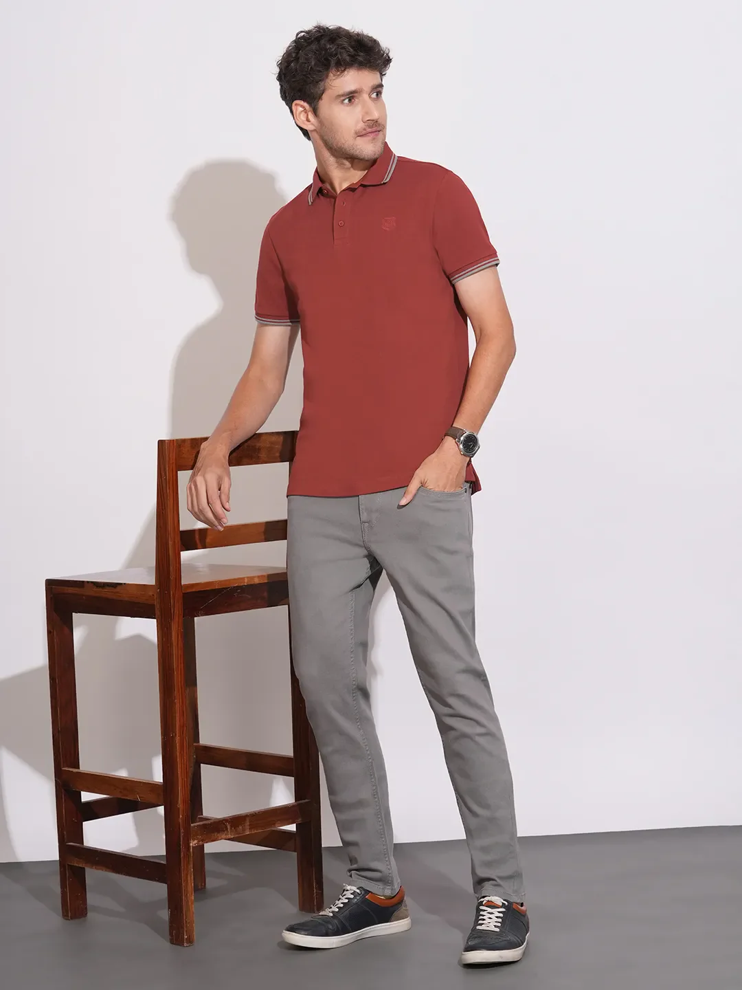 Maroon Regular Fit Men's Polo T-Shirt by Being Human Clothing - Image 4