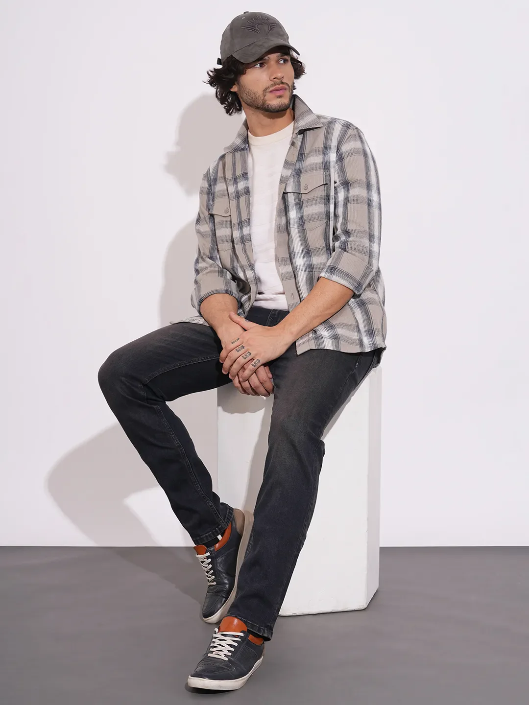 Beige Moderno Fit Regular Collar Long Sleeves Cotton Men's Shirt by Being Human Clothing - Image 4
