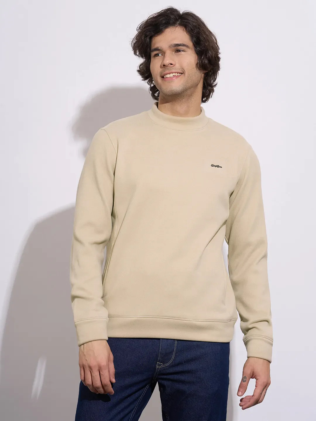 Beige Regular Fit Round Neck Long Sleeves Men's Sweatshirt by Being Human Clothing