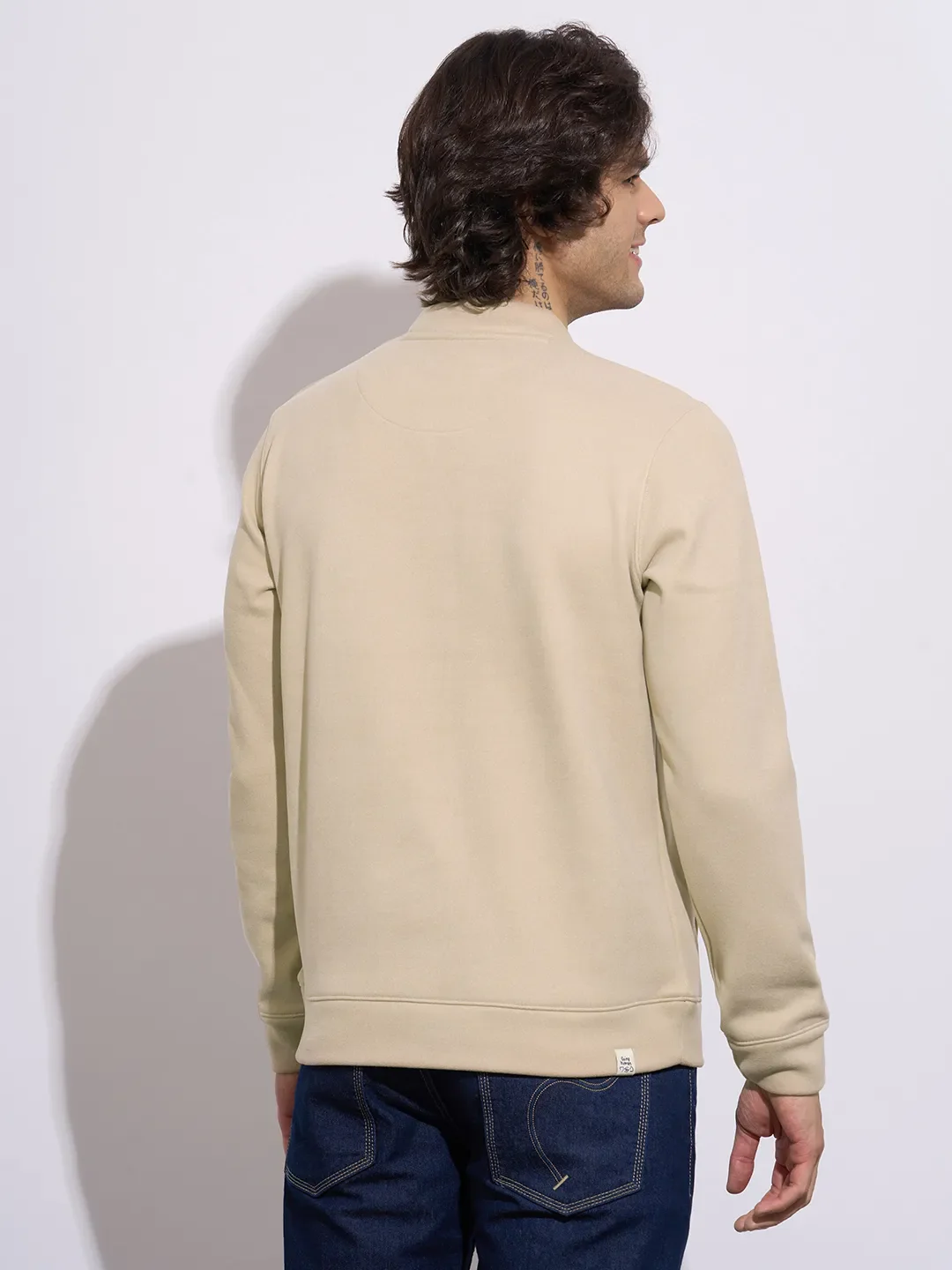 Beige Regular Fit Round Neck Long Sleeves Men's Sweatshirt by Being Human Clothing - Image 3