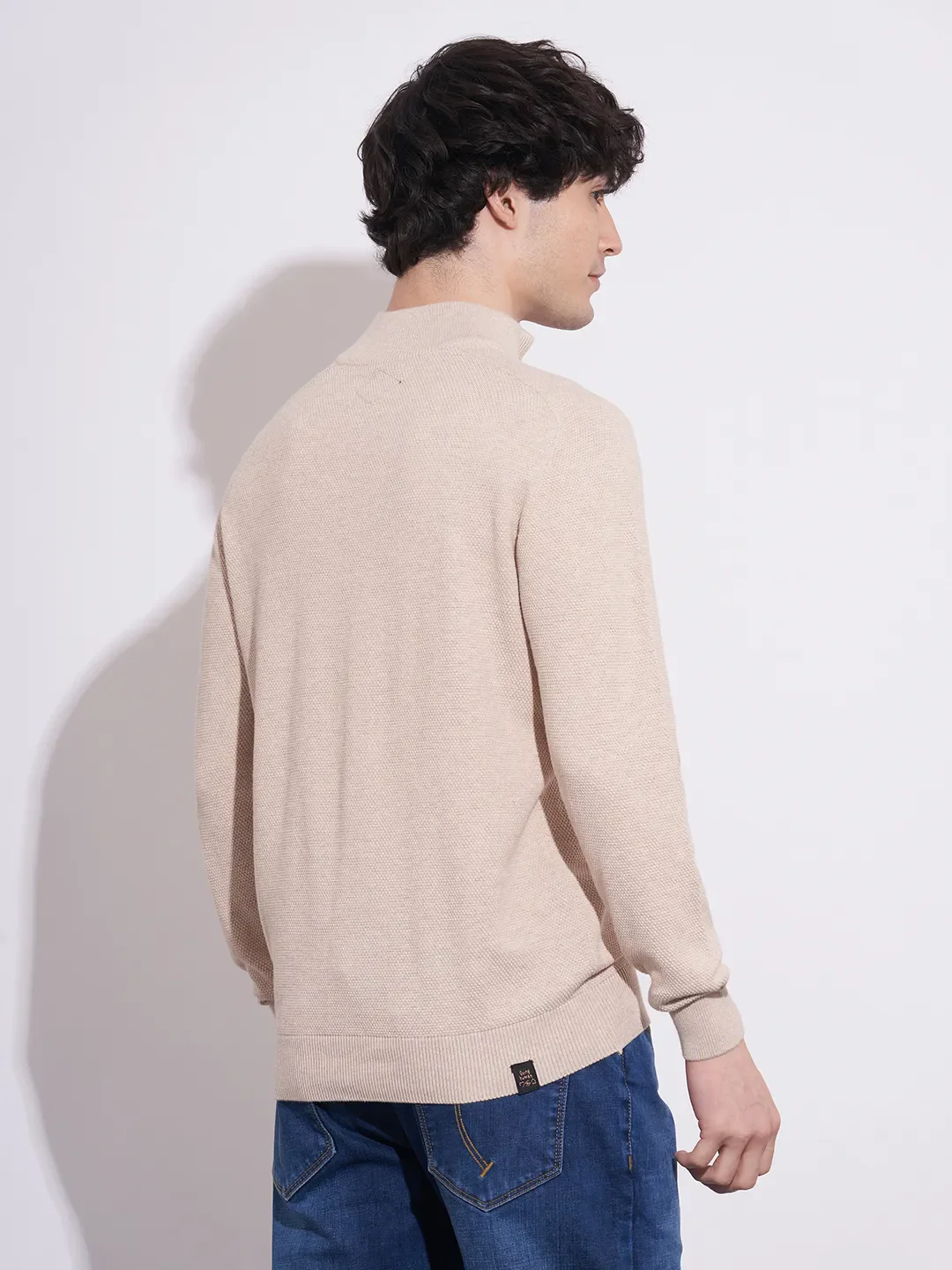 Beige Regular Fit Round Neck Men's Sweatshirt by Being Human Clothing - Image 3