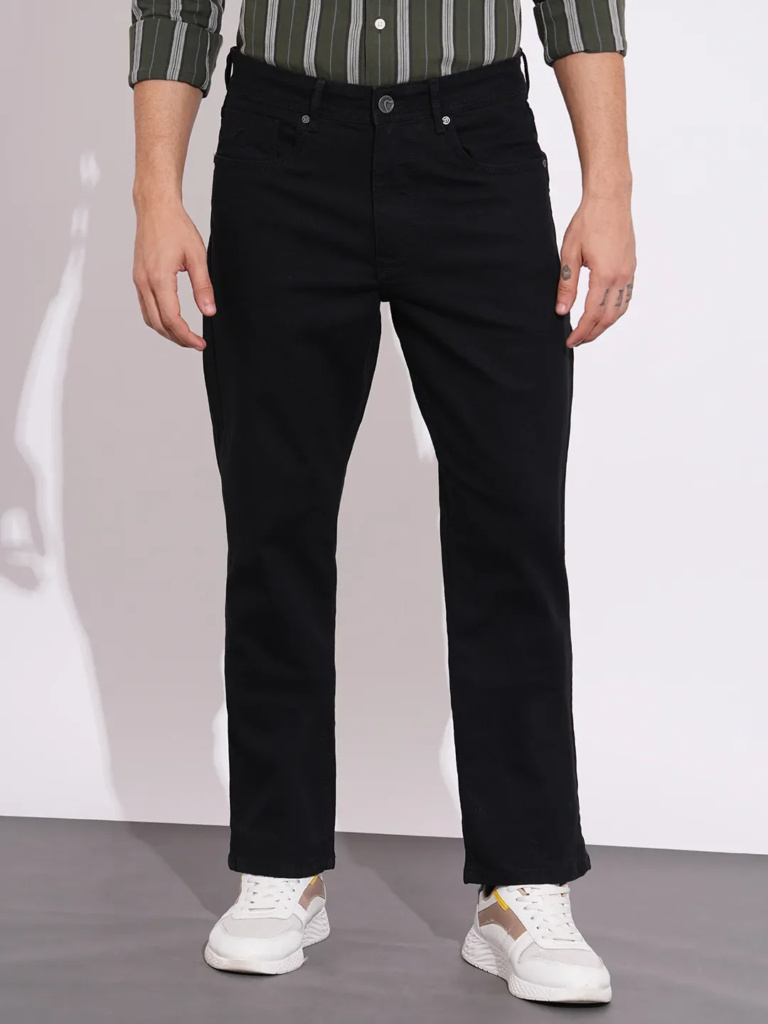 Black Boot Cut Fit Denims For Men By Being Human Clothing