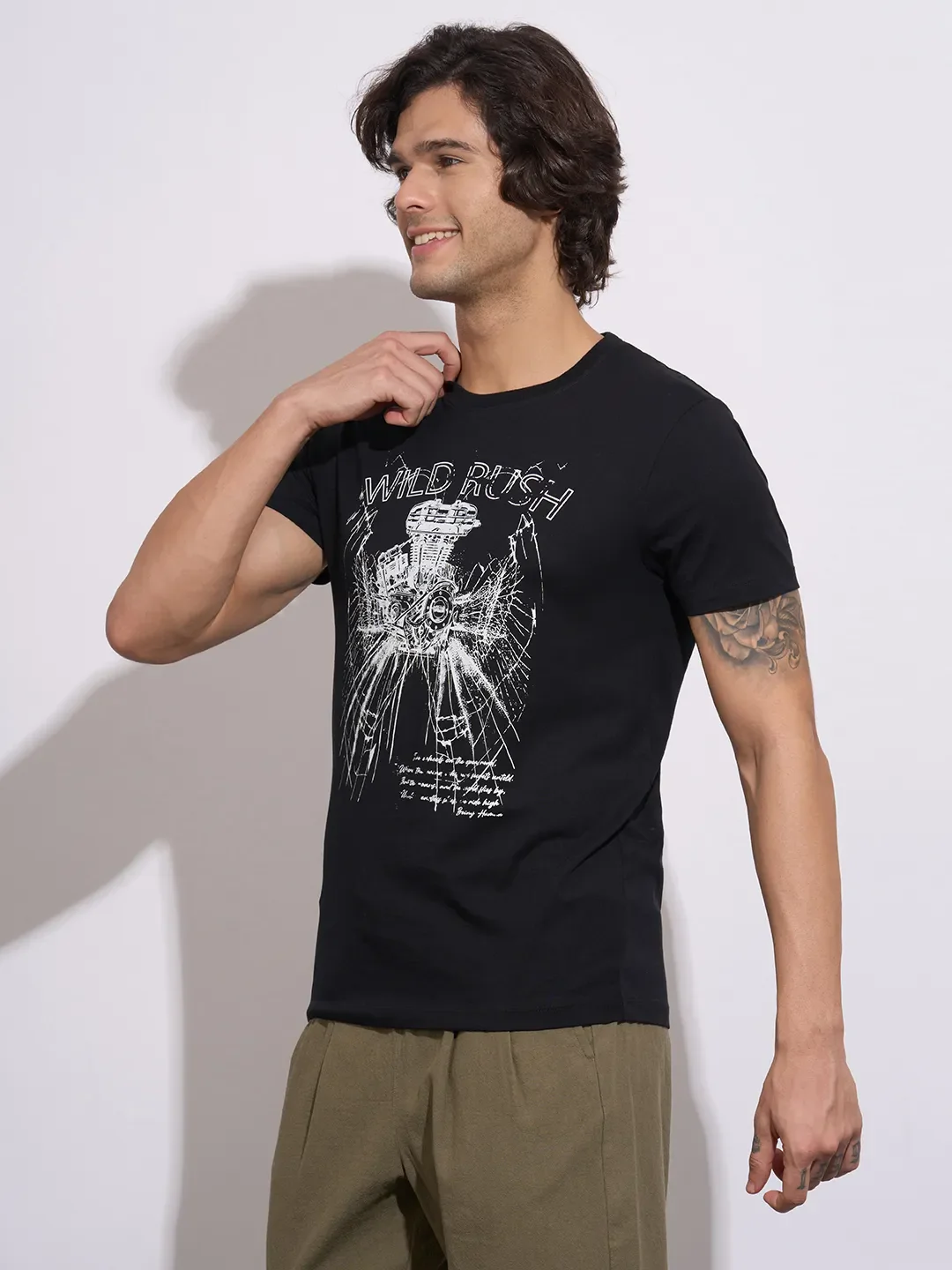 Black Regular Fit Round Neck Men's T-Shirt by Being Human Clothing - Image 2