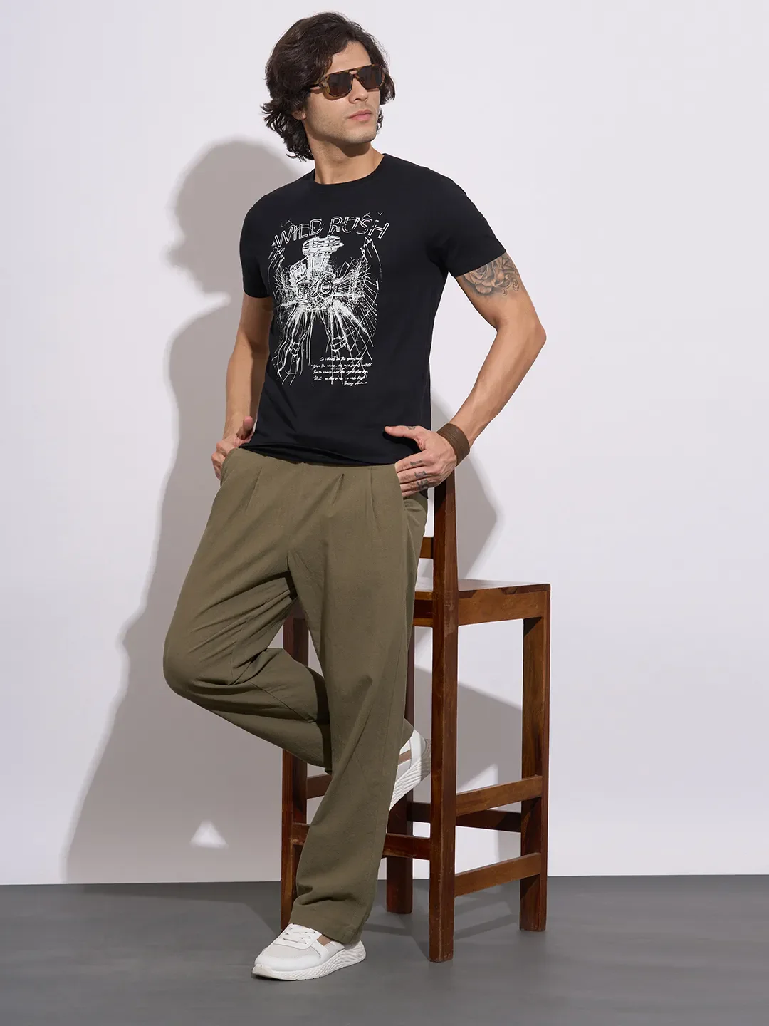 Black Regular Fit Round Neck Men's T-Shirt by Being Human Clothing - Image 4