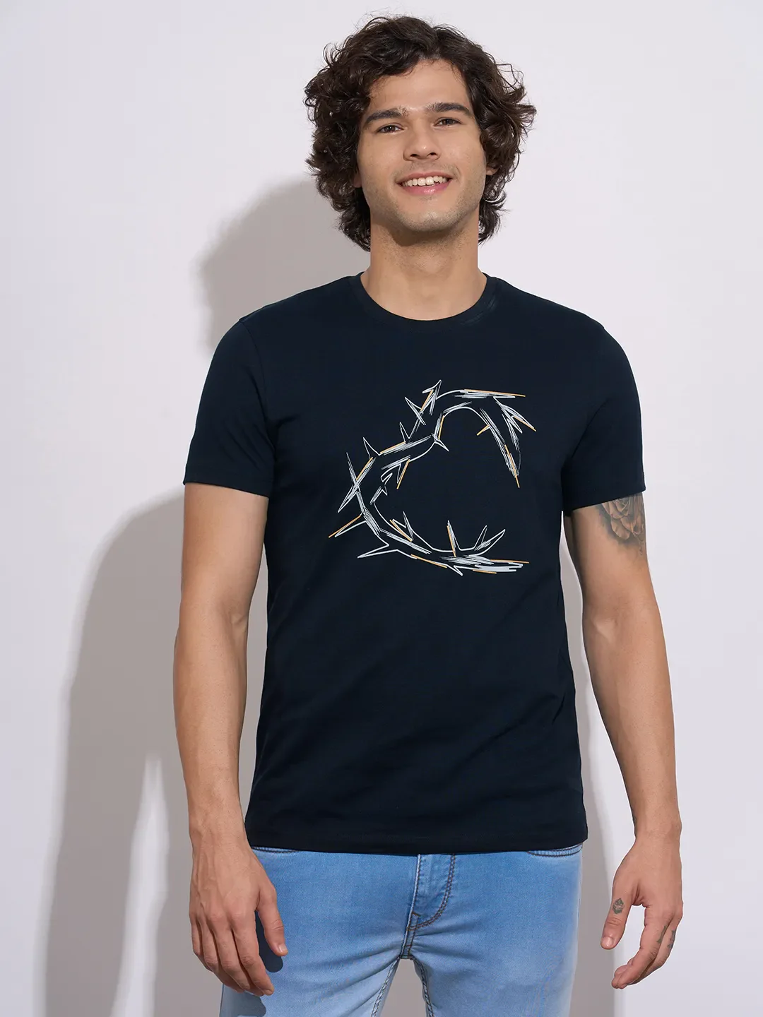 Black Moderno Fit Round Neck Men's T-Shirt by Being Human Clothing