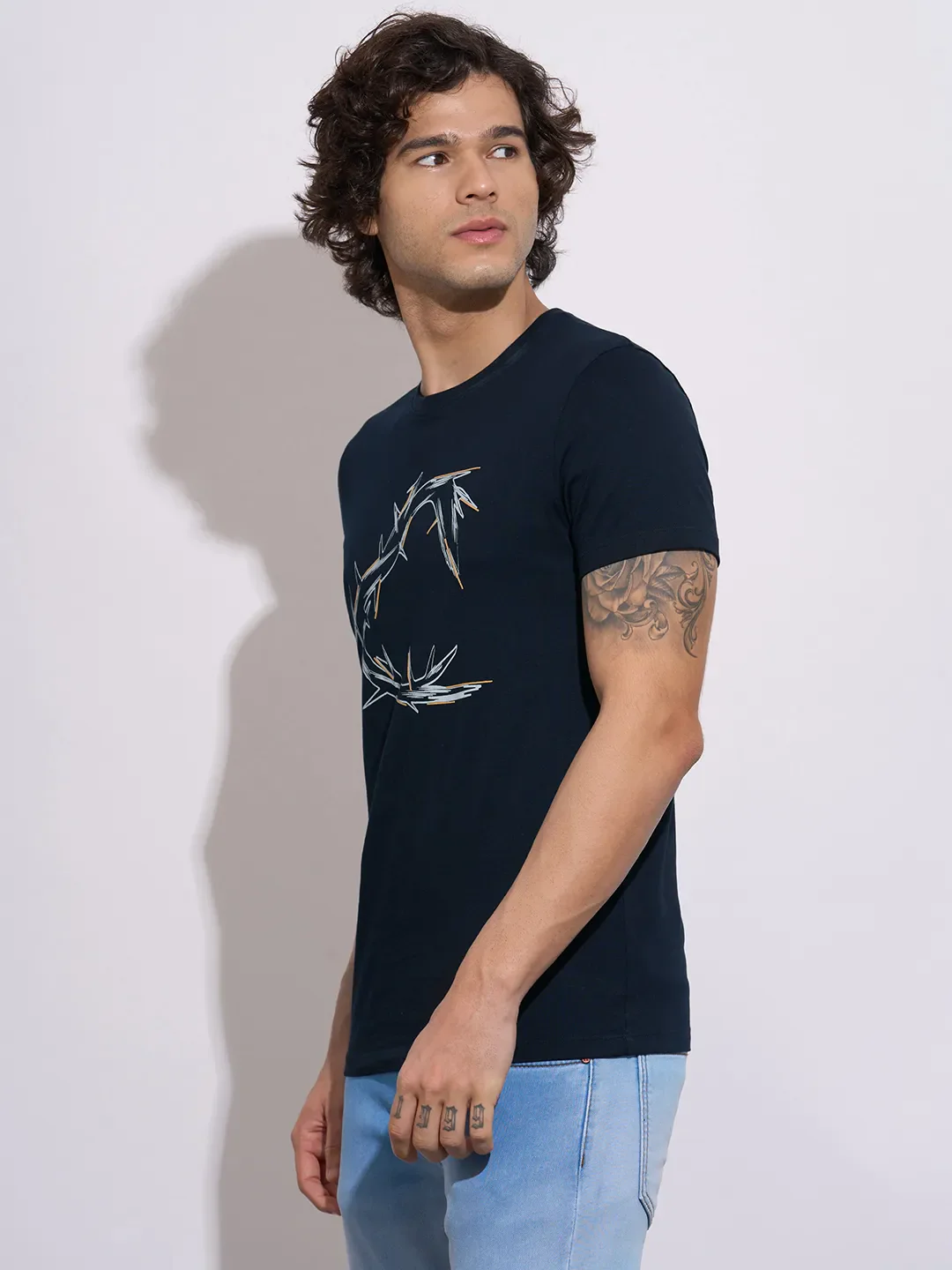 Black Moderno Fit Round Neck Men's T-Shirt by Being Human Clothing - Image 2