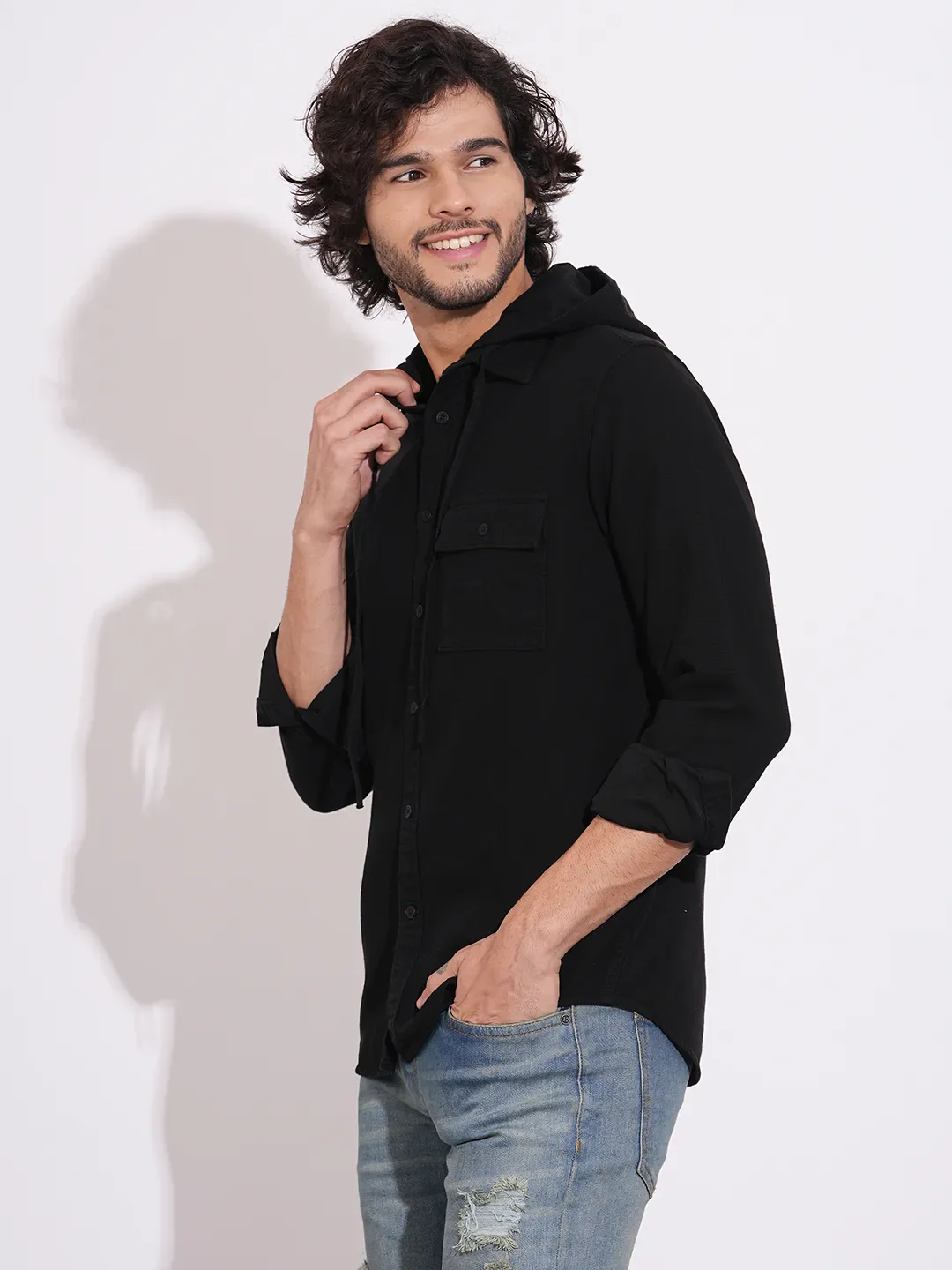 Black Moderno Fit Regular Collar Long Sleeves Cotton Men's Shirt by Being Human Clothing - Image 2