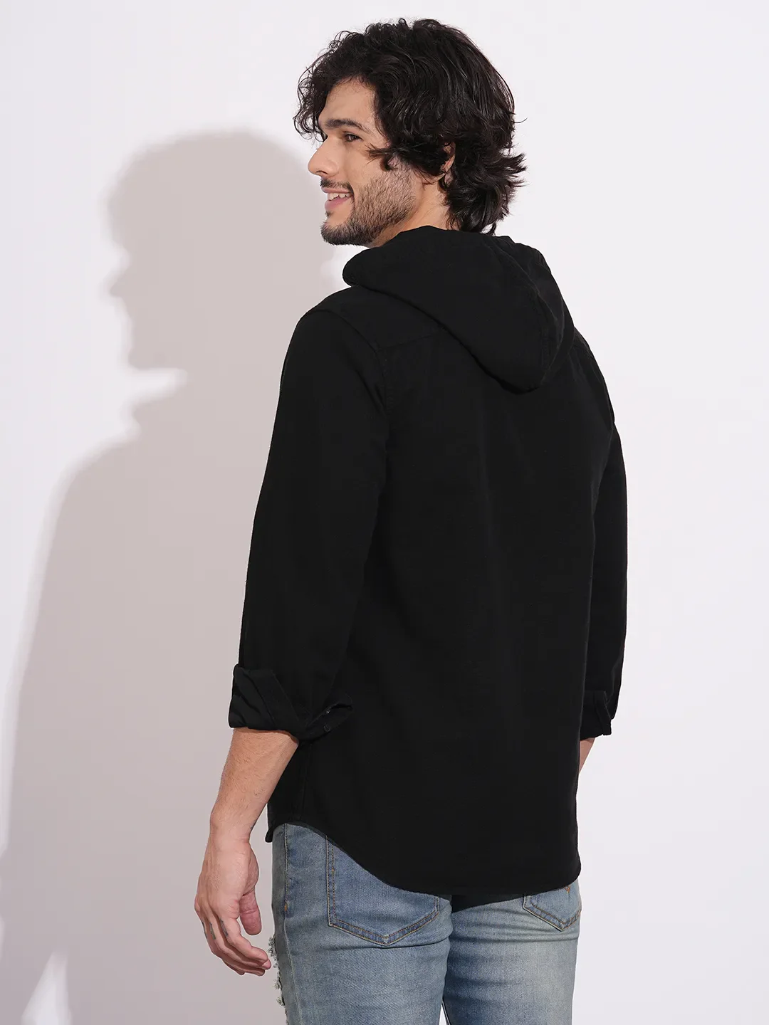 Black Moderno Fit Regular Collar Long Sleeves Cotton Men's Shirt by Being Human Clothing - Image 3