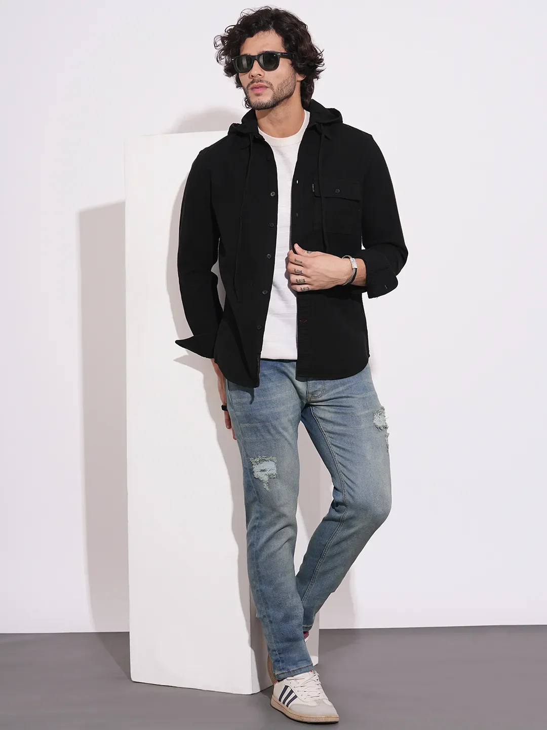 Black Moderno Fit Regular Collar Long Sleeves Cotton Men's Shirt by Being Human Clothing - Image 4