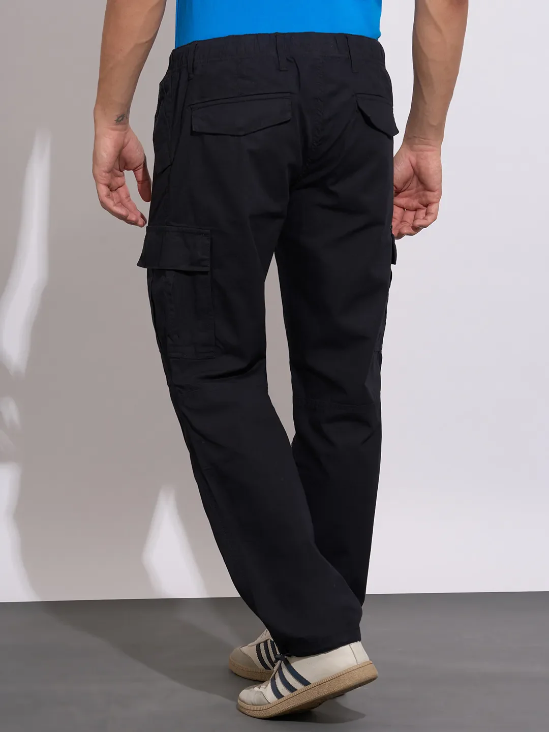 Black Regular Fit Cargos for Men By Being Human Clothing - Image 3