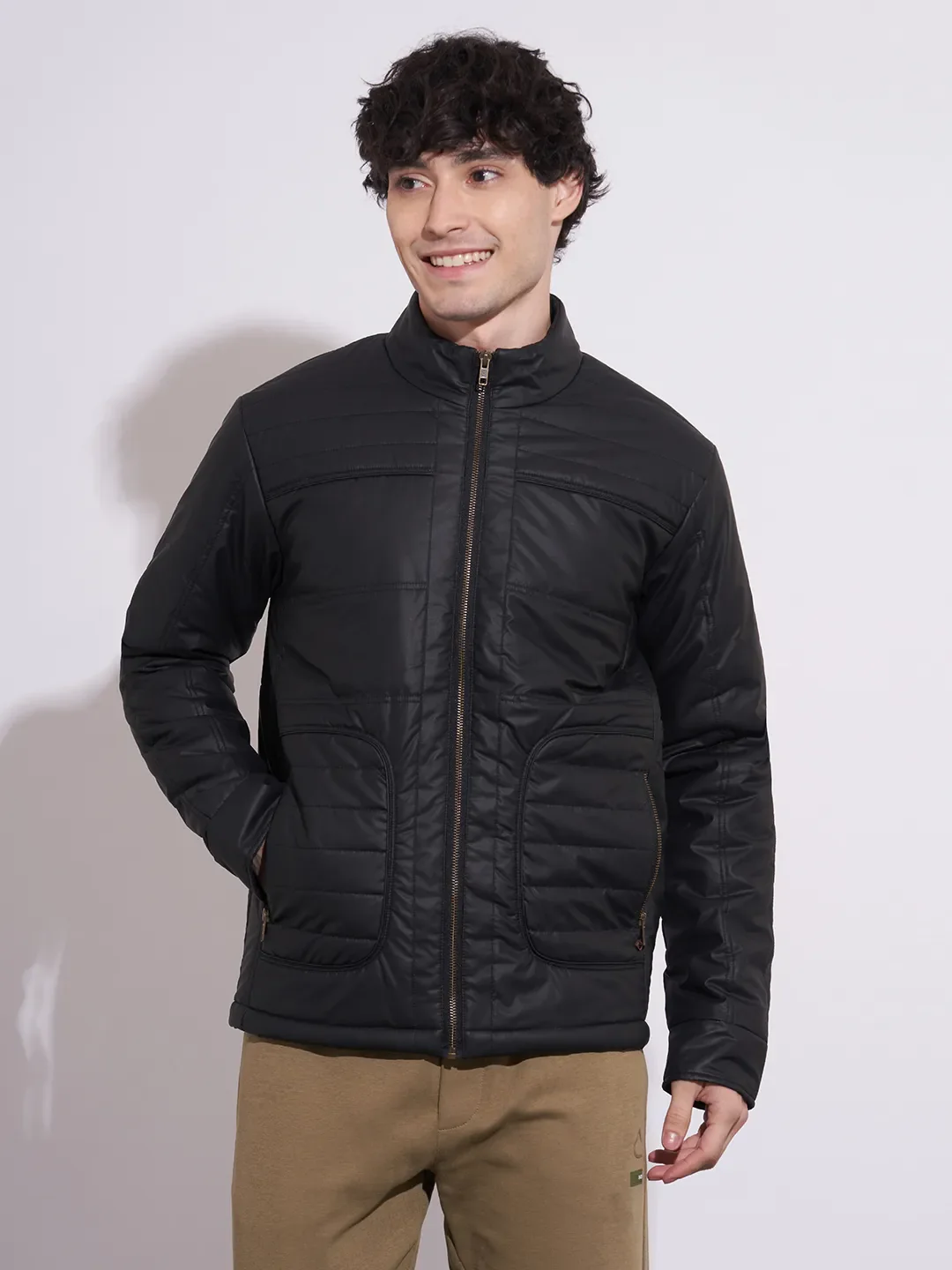 Black Regular Fit Long Sleeves Polyester Men's Jacket by Being Human Clothing