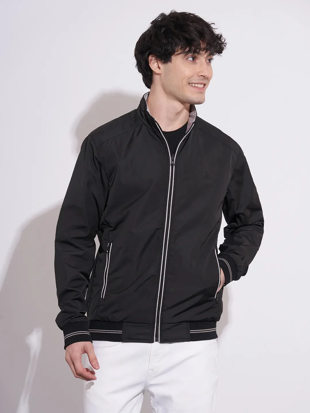 Black Regular Fit Long Sleeves Polyester Men's Jacket by Being Human Clothing