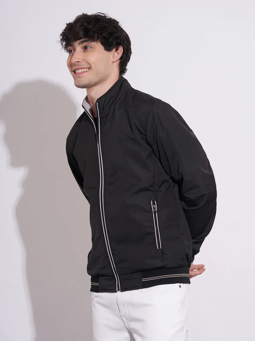 Black Regular Fit Long Sleeves Polyester Men's Jacket by Being Human Clothing - Image 3