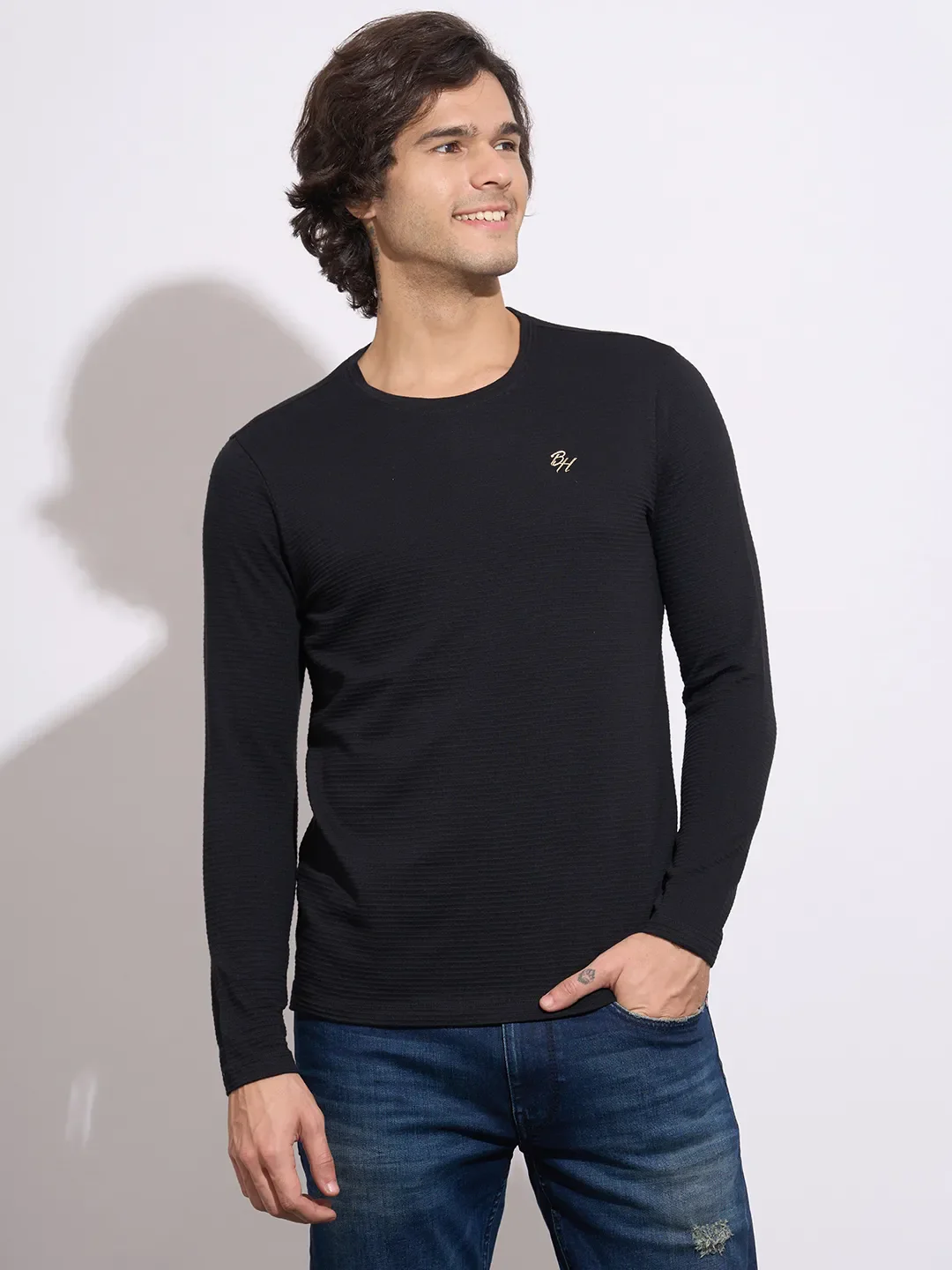 Black Moderno Fit Round Neck Men's T-Shirt by Being Human Clothing