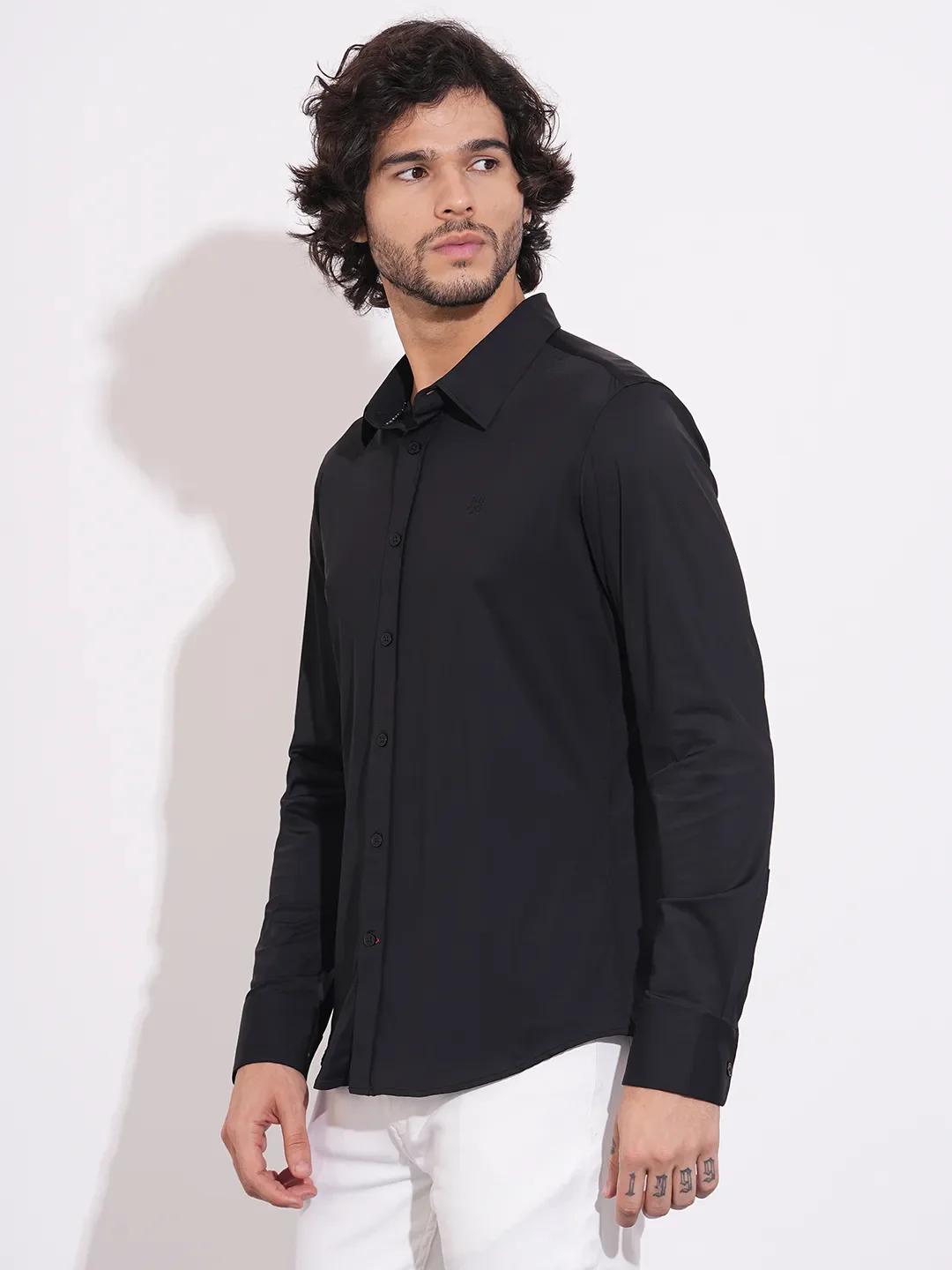 Black Regular Fit Regular Collar Men's Shirt by Being Human Clothing - Image 2